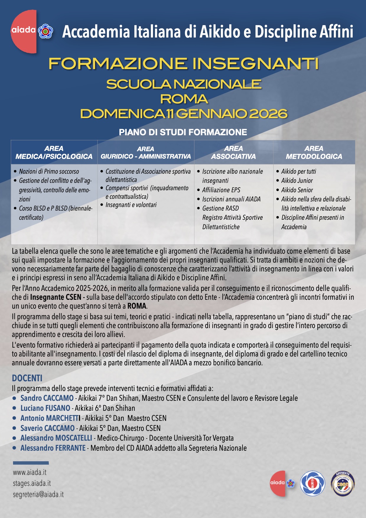 AIADA Stage di formazione insegnanti - Roma, domenica 11 gennaio 2026